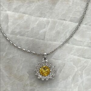 Elegant Silver and Yellow Sunflower Pendant Necklace